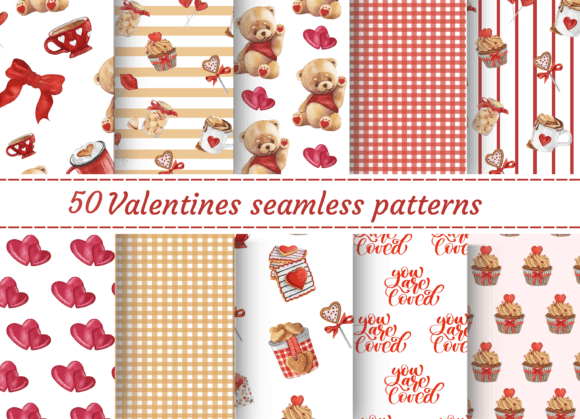 50 Valentines Day Seamless Patterns for Creative Projects and Digital Design