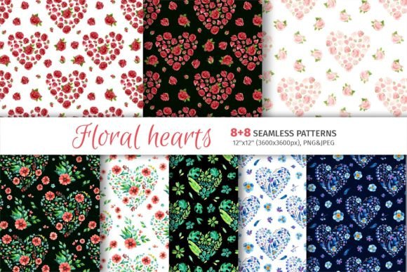 Floral Hearts Seamless Patterns