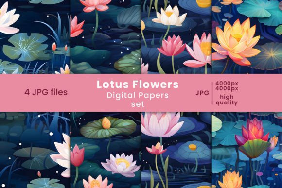 Lotus Floral Digital Paper and Patterns