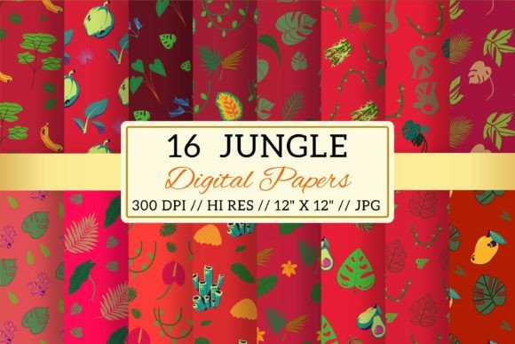 Red Jungle Digital Paper Patterns